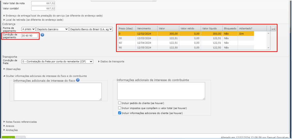 Condições de pagamento Maxiprod