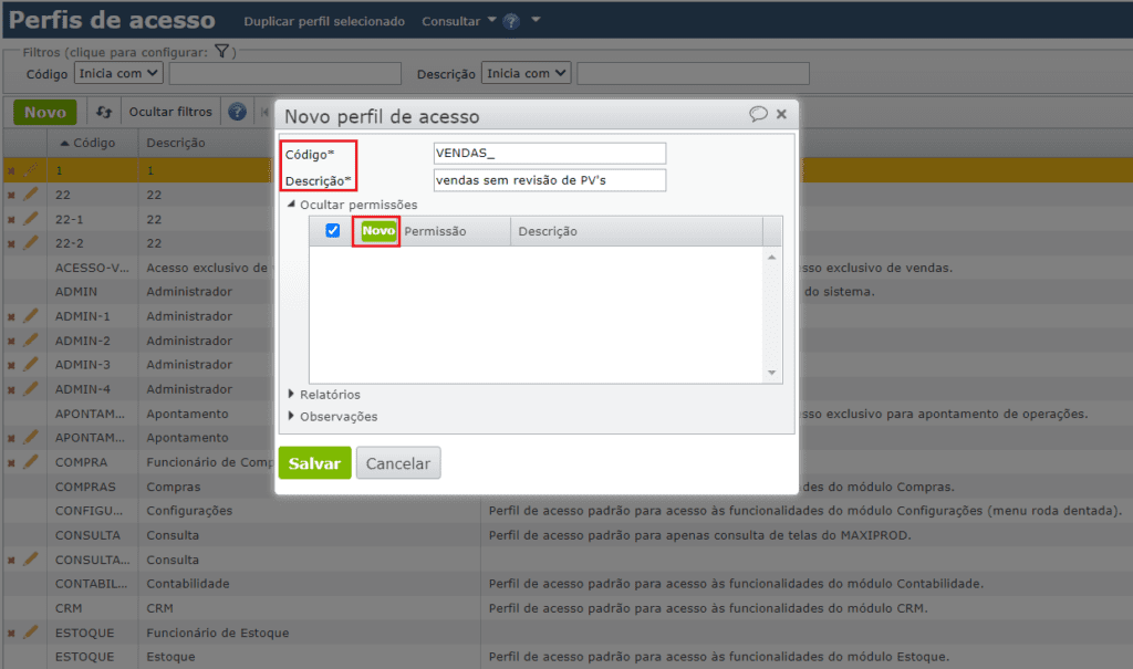 Perfis De Acesso E Permiss Es Maxiprod