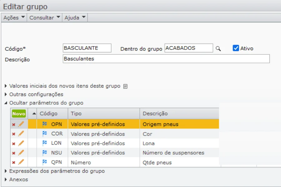 pesquisa paramétrica de itens