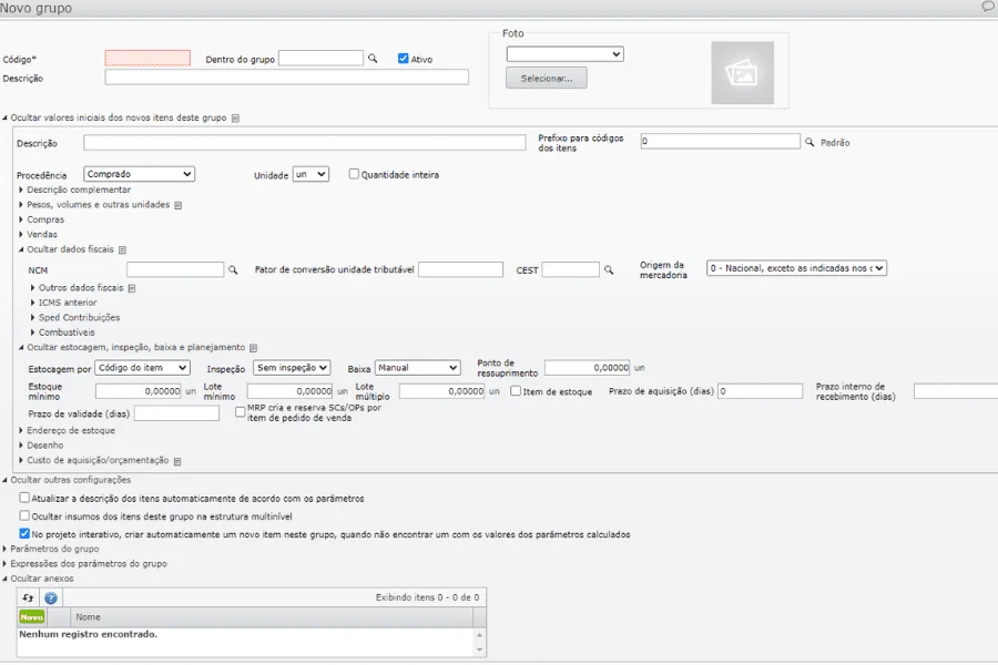 grupos de itens funcionalidade engenharia