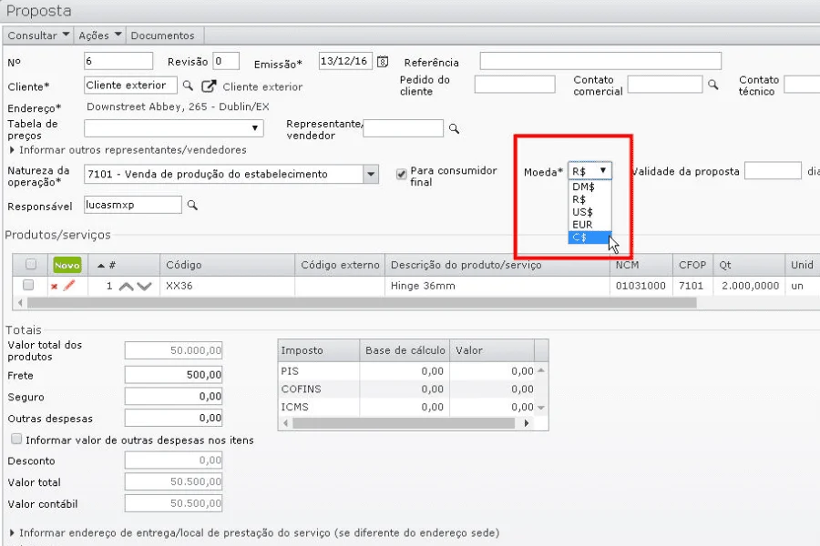 vendas em moeda estrangeira