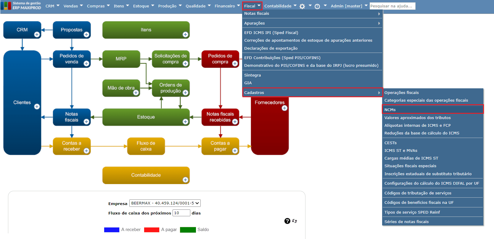 acesso à tela do sistema de NCMs
