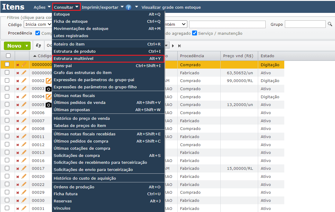 acesso à tela estrutura multinível