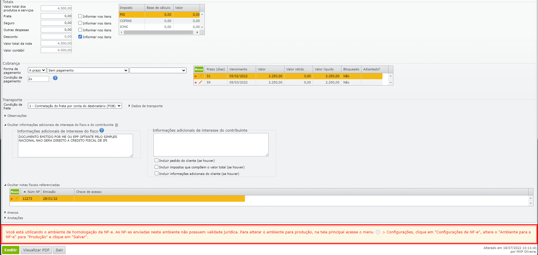 abrir uma Nota Fiscal