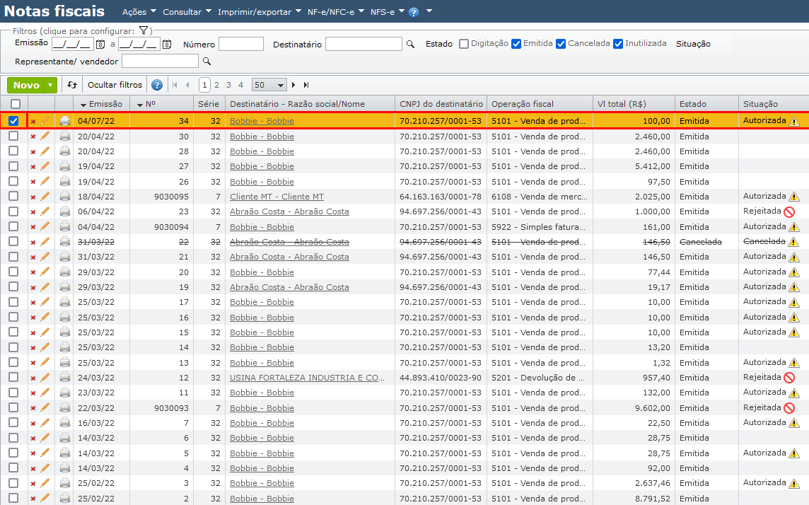 nota criada em ambiente de homologação