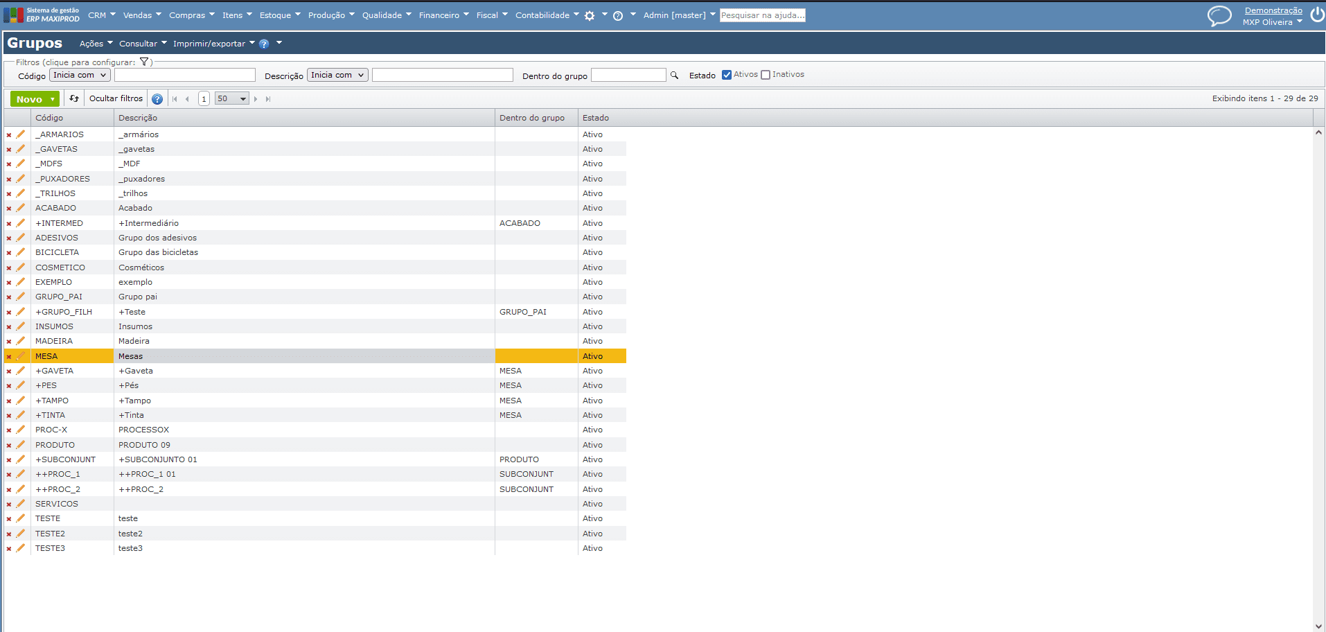Inserção de um grupo em outro