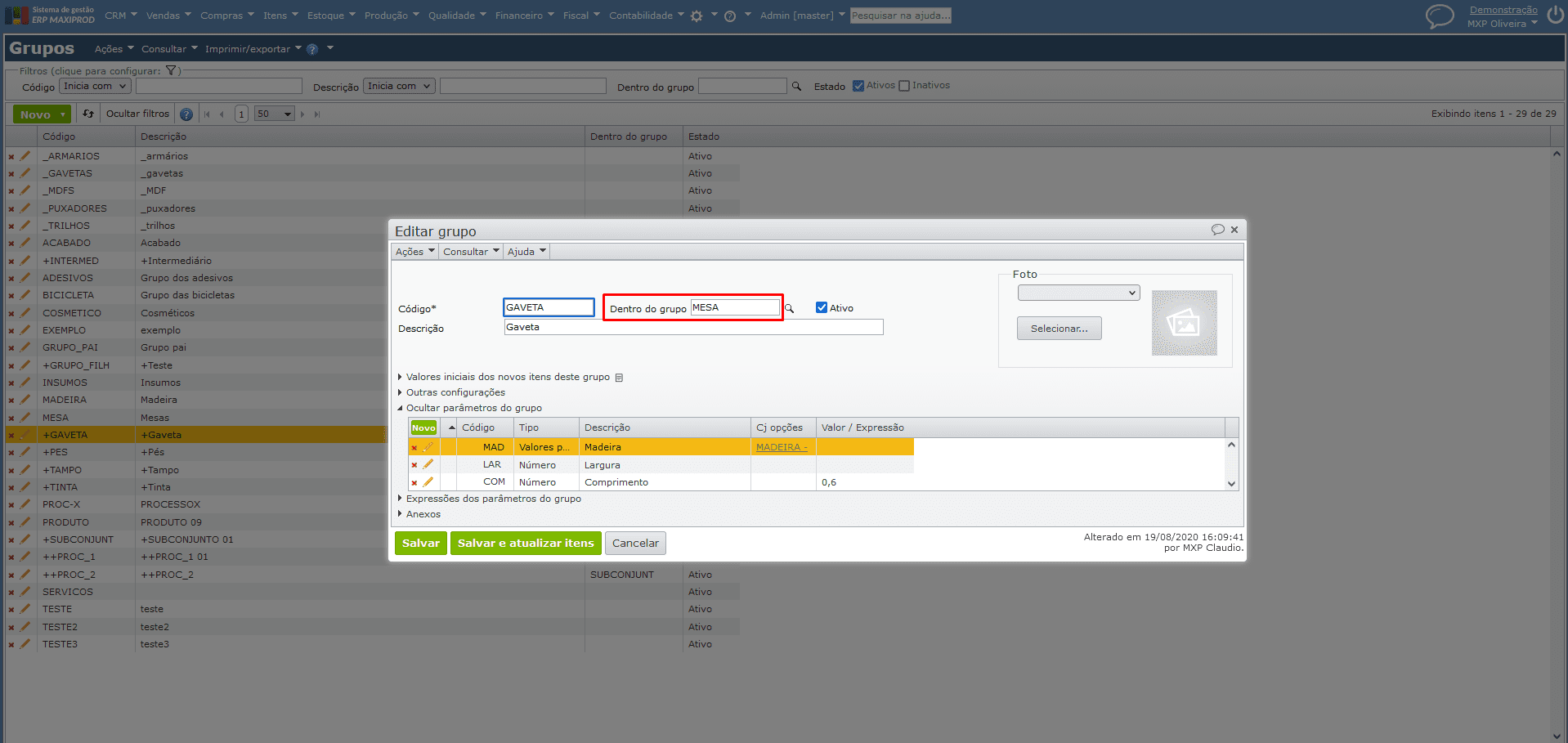 como criar um grupo dentro de outro