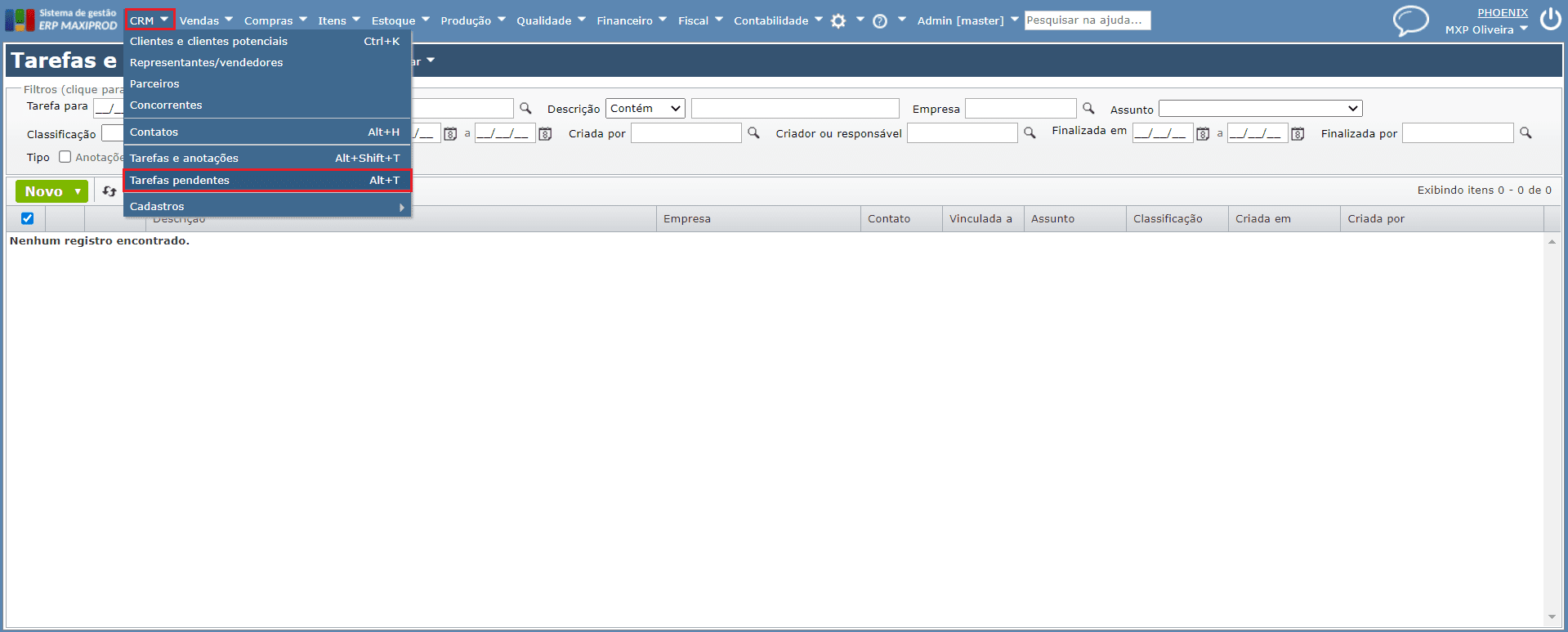 acessar tela do sistema de tarefas pendentes