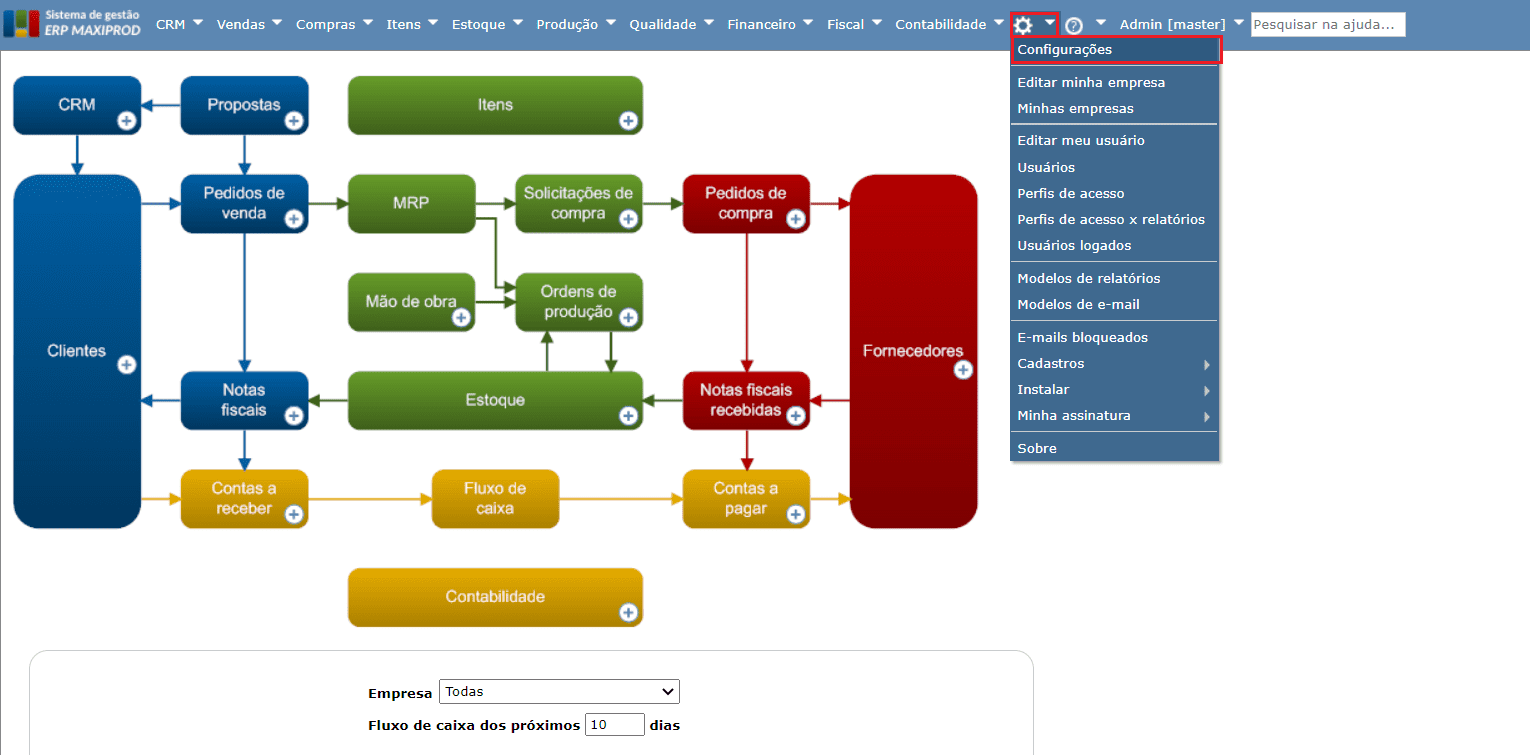 tela de configurações
