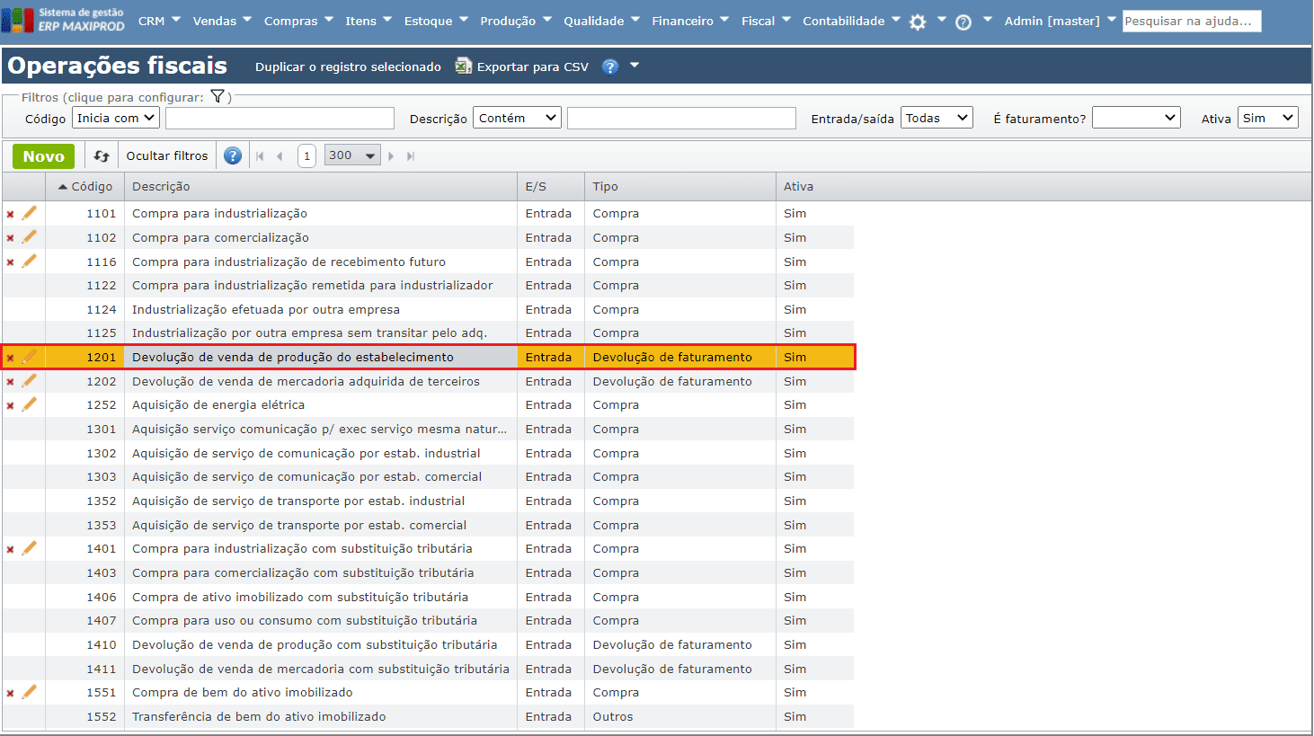 código da operação que será utilizada na emissão de NFC-e