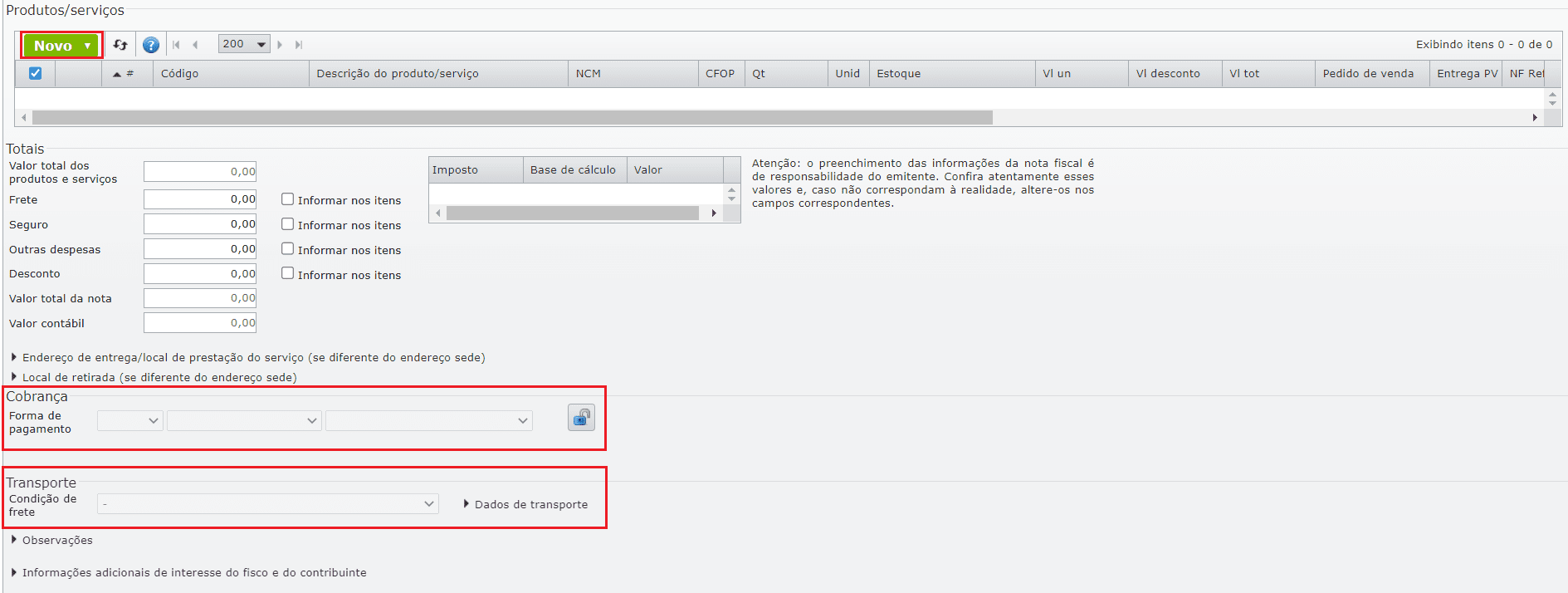 NFC-e - preencha a nota fiscal com seus itens