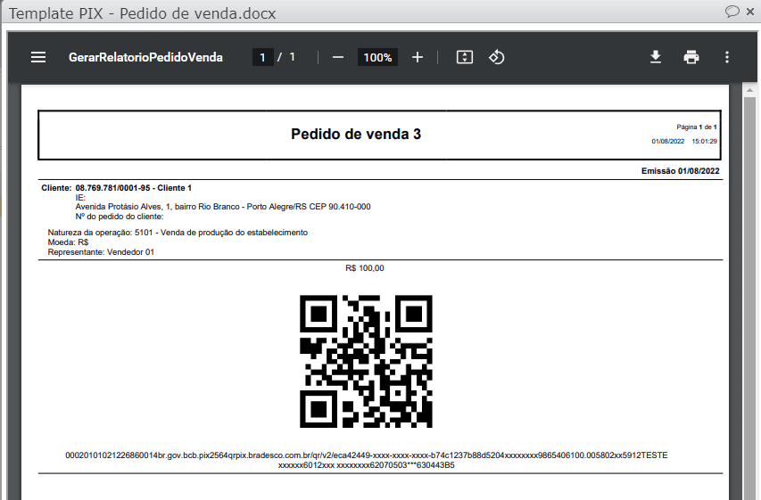 dados da transação PIX - pedido de venda 3