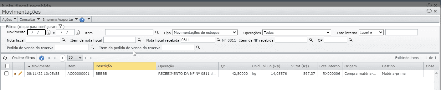 janela movimentações
