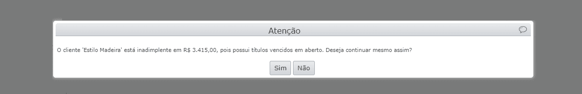 alerta sobre situação de inadimplência do cliente