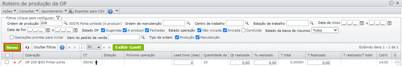 nova operação no roteiro dessa OP