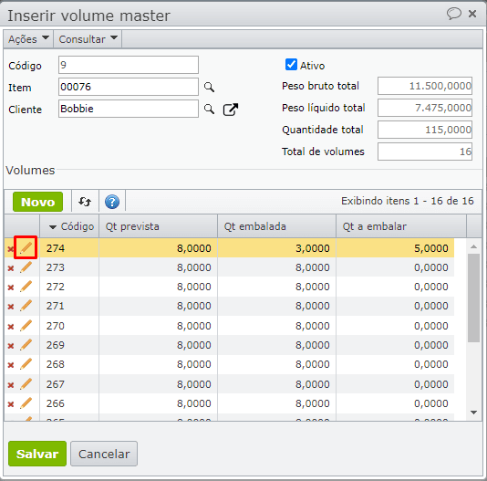 edição dos volumes master