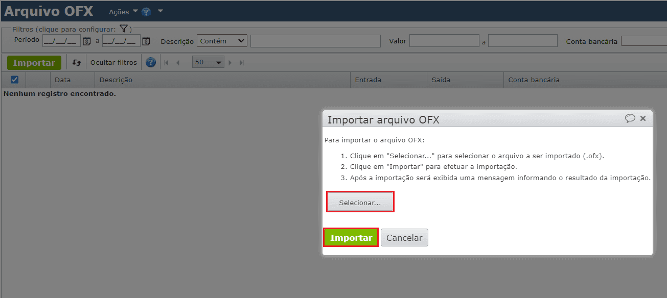 conciliação bancária_importar arquivo OFX
