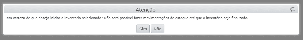 mensagem do sistema: deseja iniciar inventário selecionado