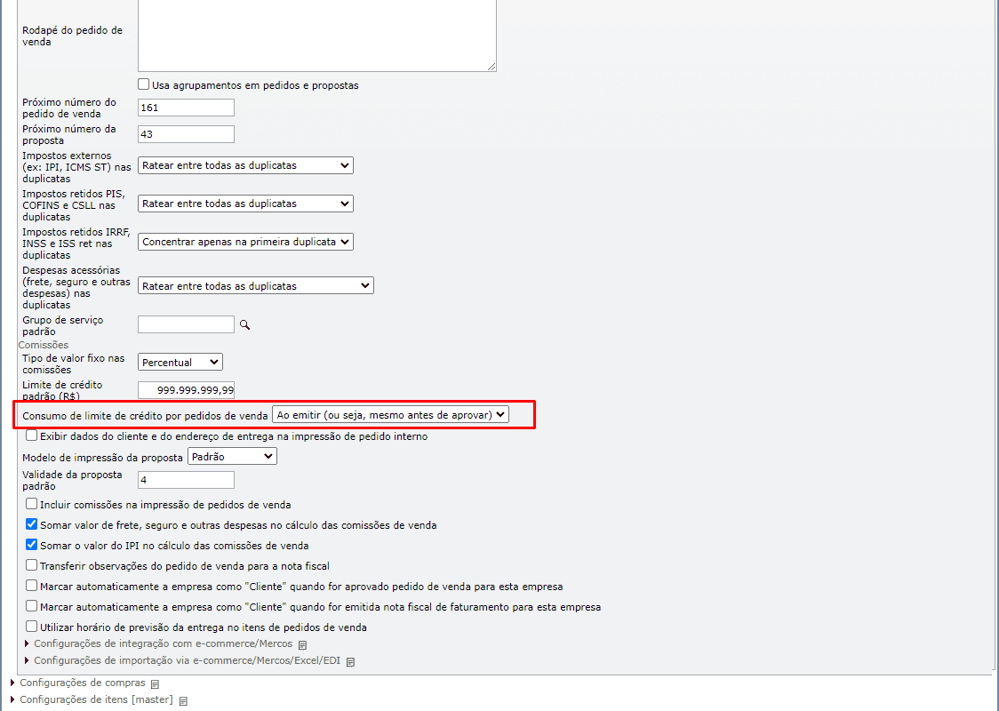 limite de crédito - ao emitir