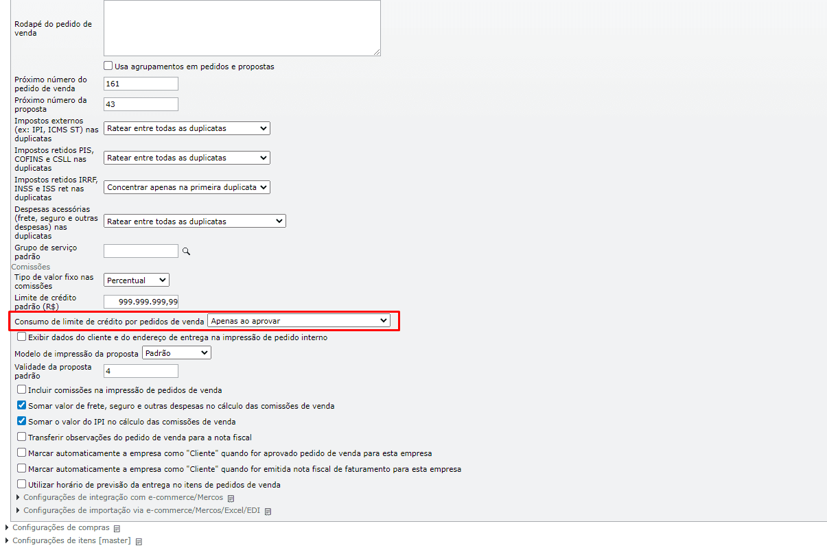 limite de crédito - apenas ao aprovar