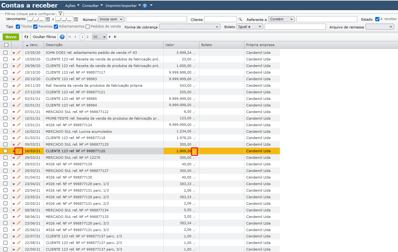 contas a receber - checkbox de Receber/baixar agora