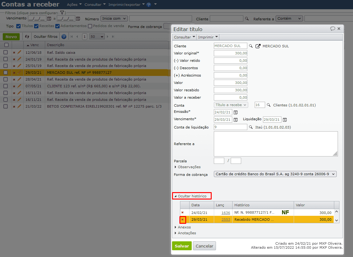 editar título - opção “Exibir histórico”