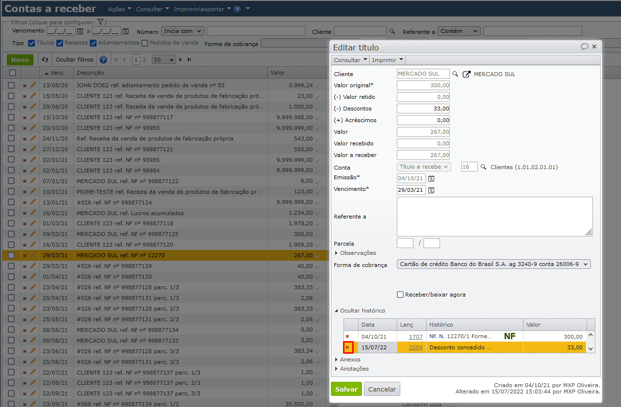 expandir opção “Exibir histórico”