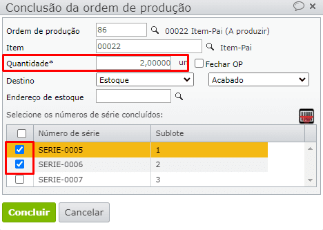 conclusão da ordem de produção_quantidade produzida