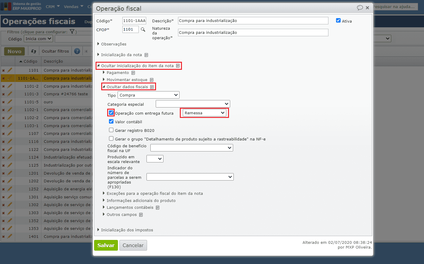Operação com entrega futura - remessa