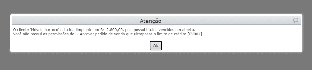 mensagem de atenção do sistema