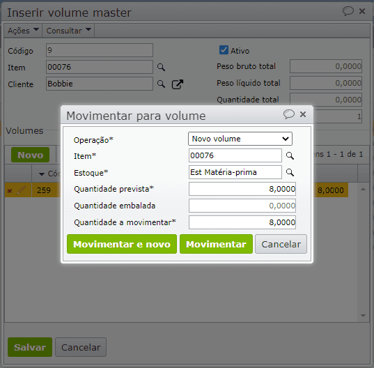 janela movimentar para volume