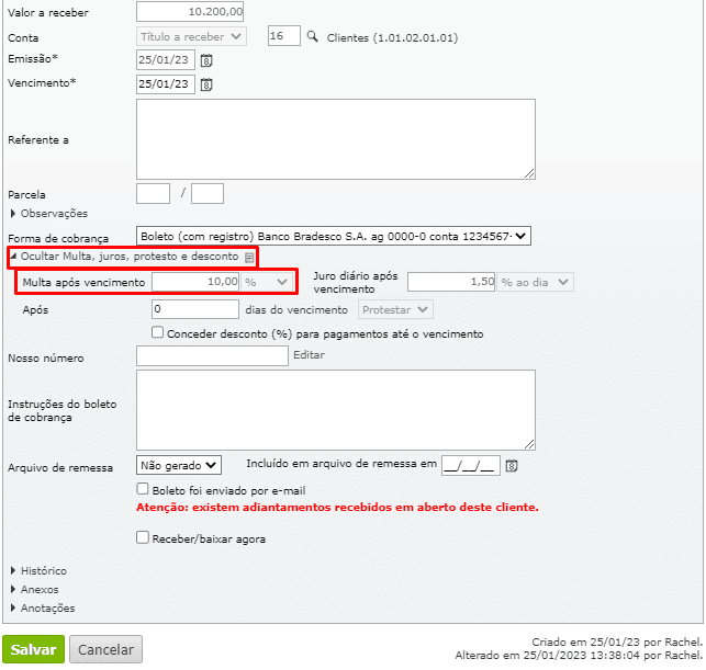 boletos bancários_editar título