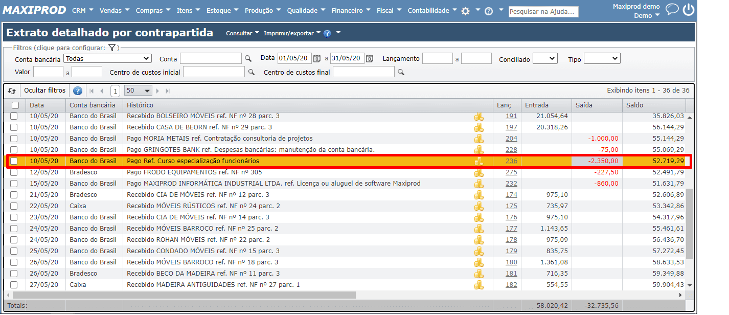 indicar conta despesa