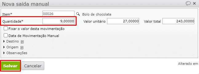 nova saída manual - quantidade que deseja retirar do estoque