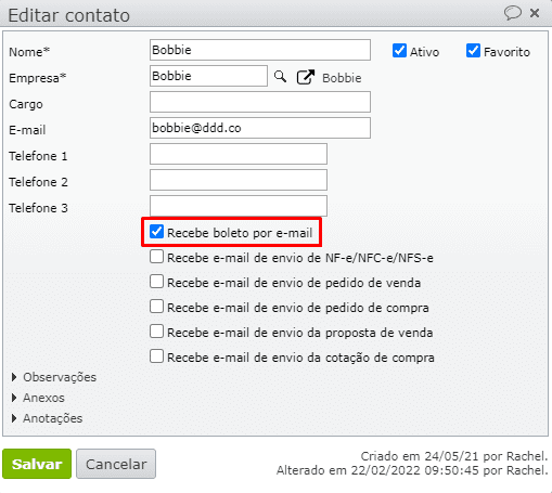 tela de novo contato