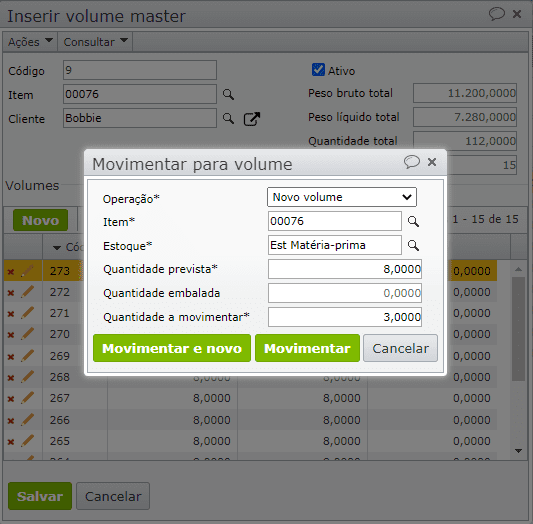 tela movimentar para volume