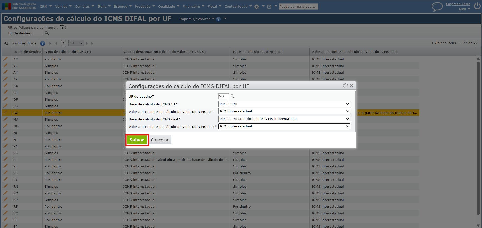 Salvar configurações