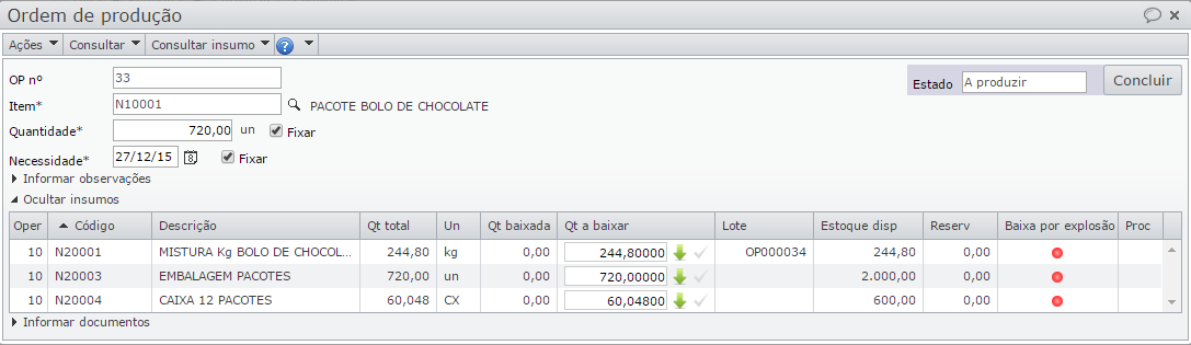 tela ordem de produção