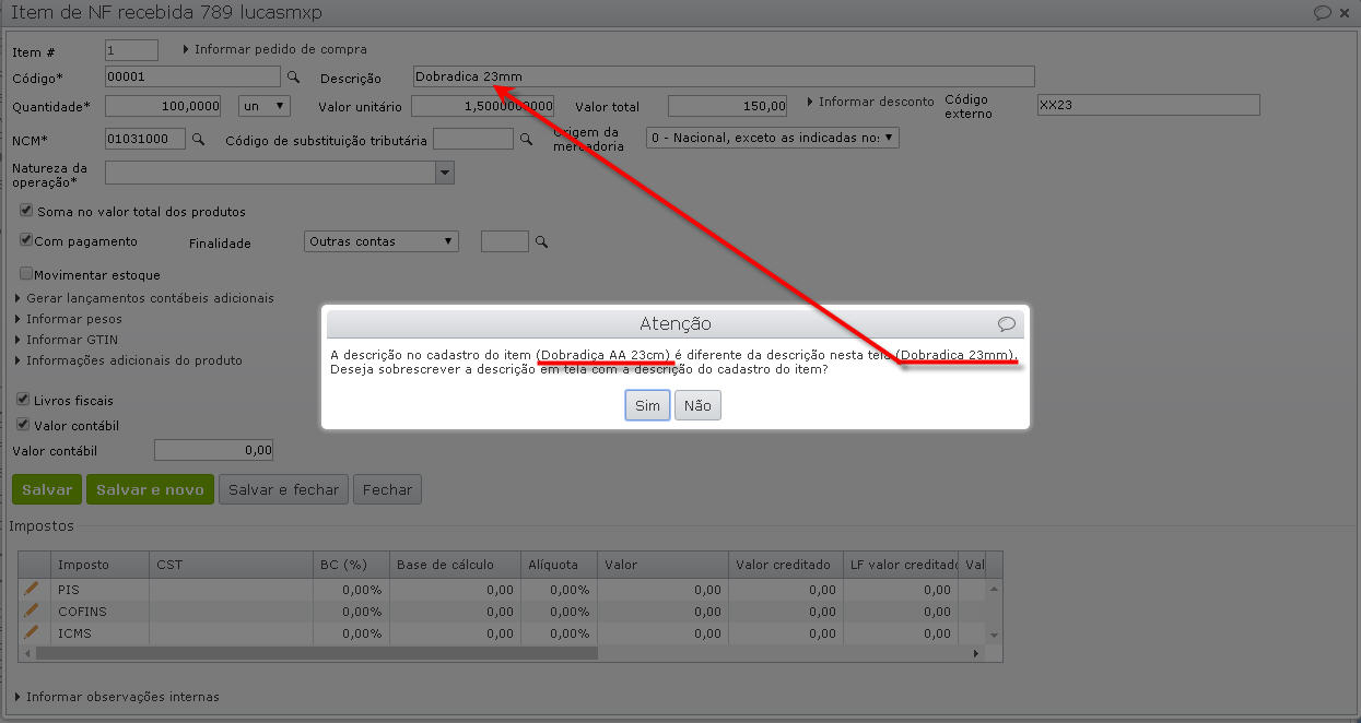 cod-externo-4 tela perguntando se deseja sobrescrever a descrição