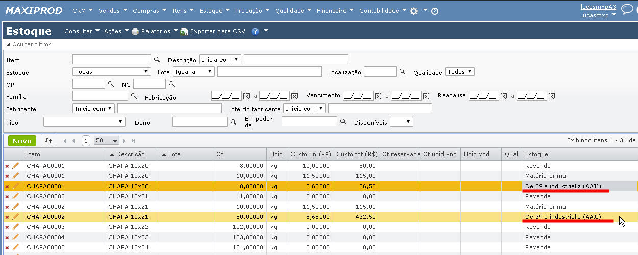 Fornecedor de terceirização - ERP MAXIPROD