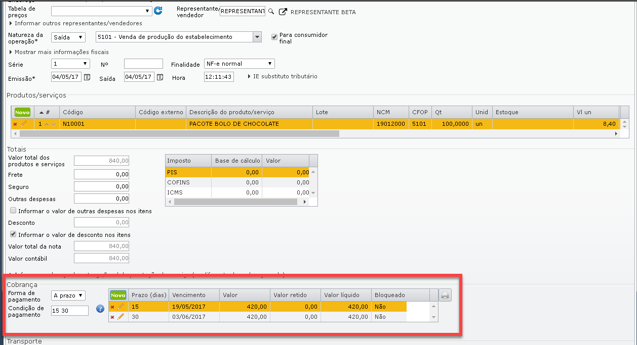 emitir ou receber uma nota fiscal