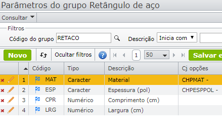 janela parâmetros do grupo retângulo de aço