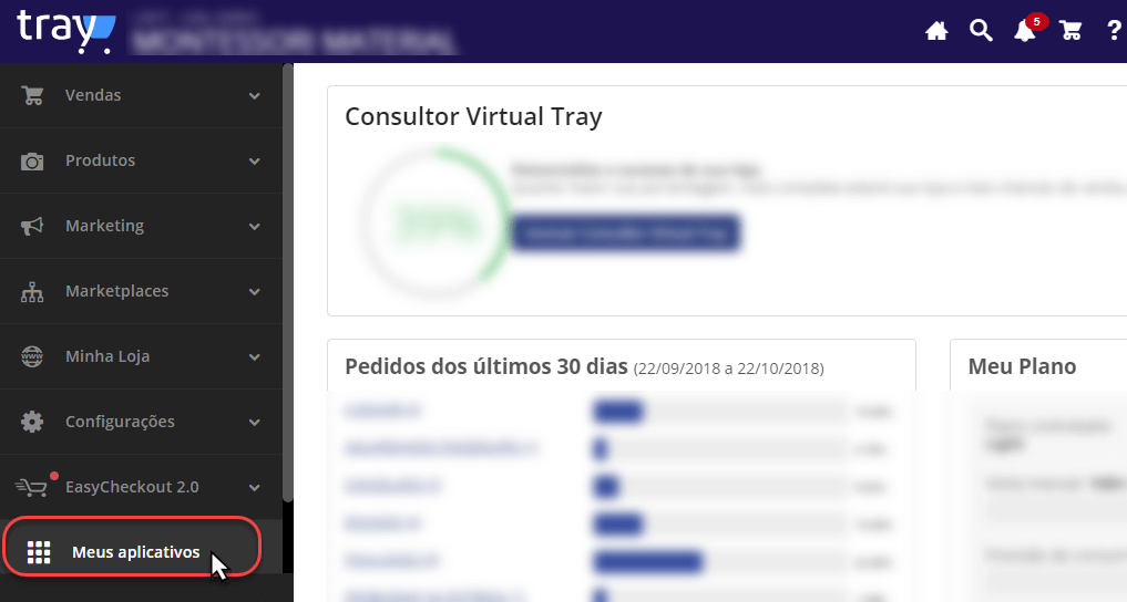tela inicial do aplicativo tray