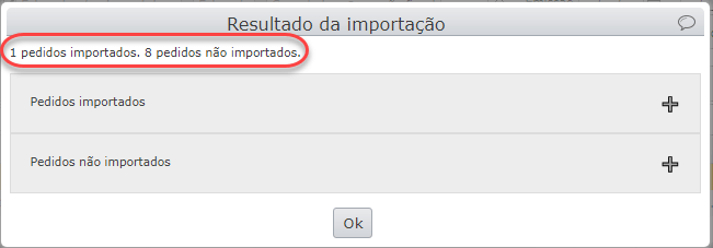 resultado da importação dos pedidos de venda no ERP MAXIPROD