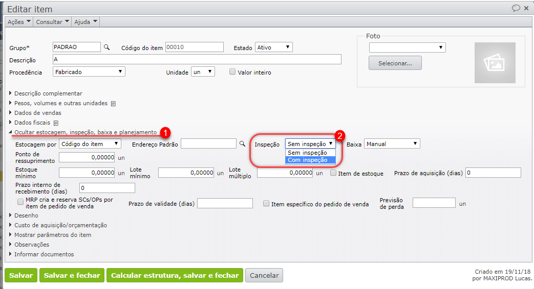 Níveis de qualidade de estoque_editar item