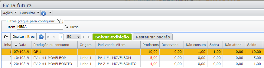 Ficha futura do tampo
