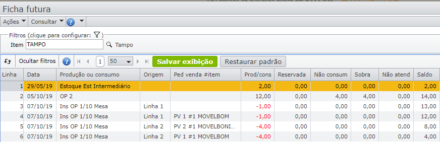 Ficha futura do tampo