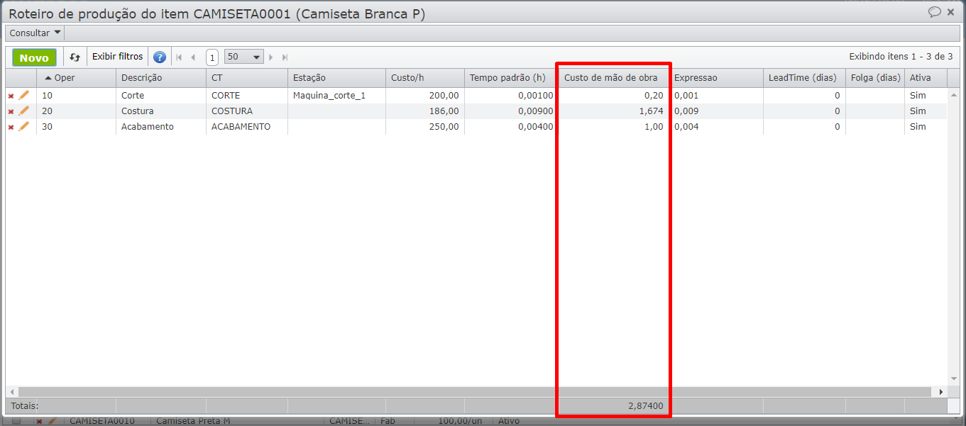 tela de roteiro de produção do item CAMISETA0001 2
