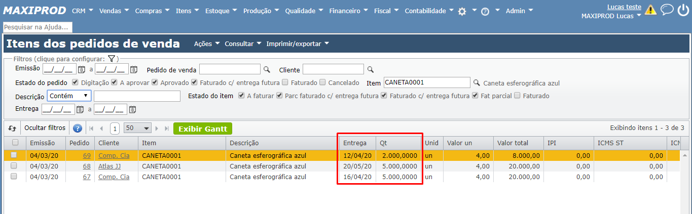 carga fábrica_itens dos pedidos de venda
