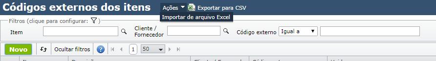 inclusão em massa de códigos externos de arquivos Excel